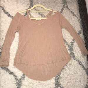 Comfy exposed shoulder long sleeve sweater